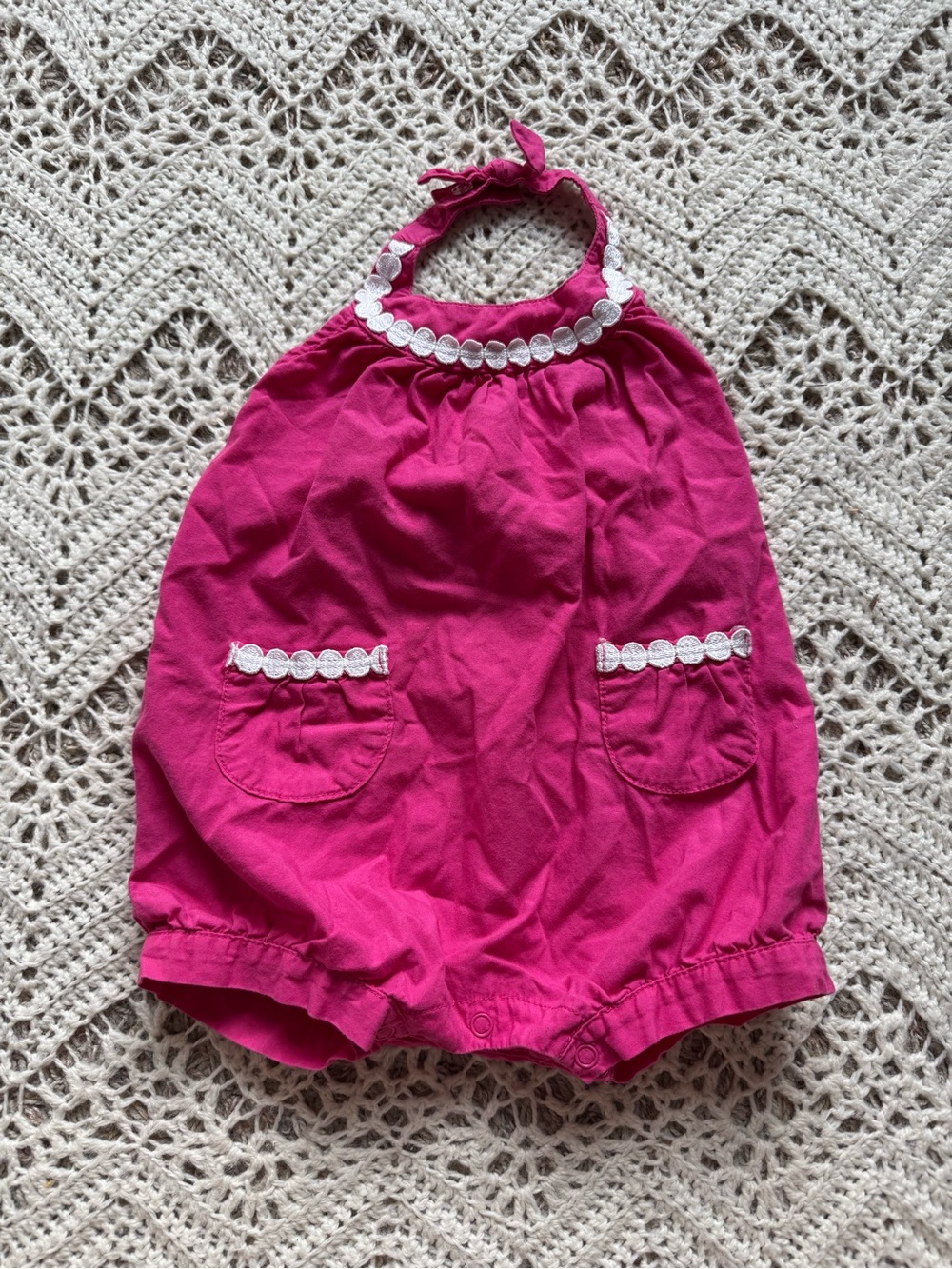 Gymboree Y2K Bubble Romper Adorable Pink Ruffle Lace One Piece Outfit 3-6 Months